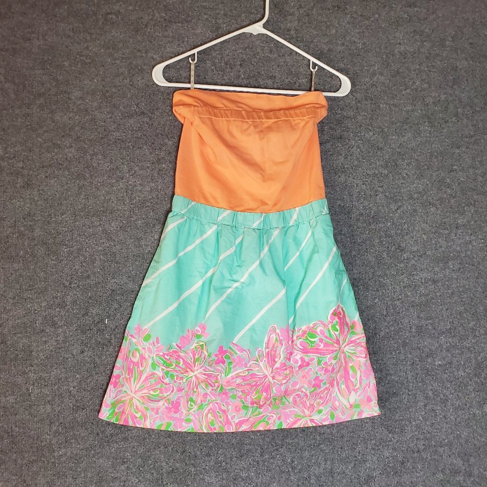 Lilly Pulitzer 47772 Sm Fleur Crash Landing Strapless Floral Colorful Dress A21